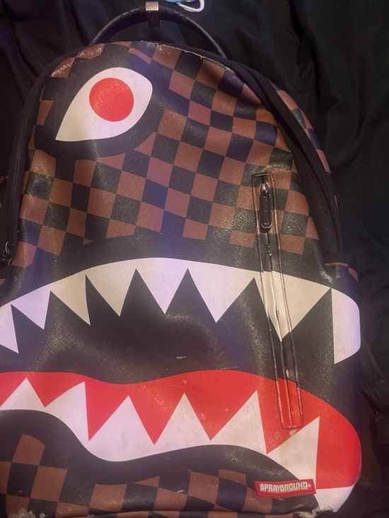 Sprayground Other - Sprayground Brown Checkerboard Shark Backpack with Red Accents